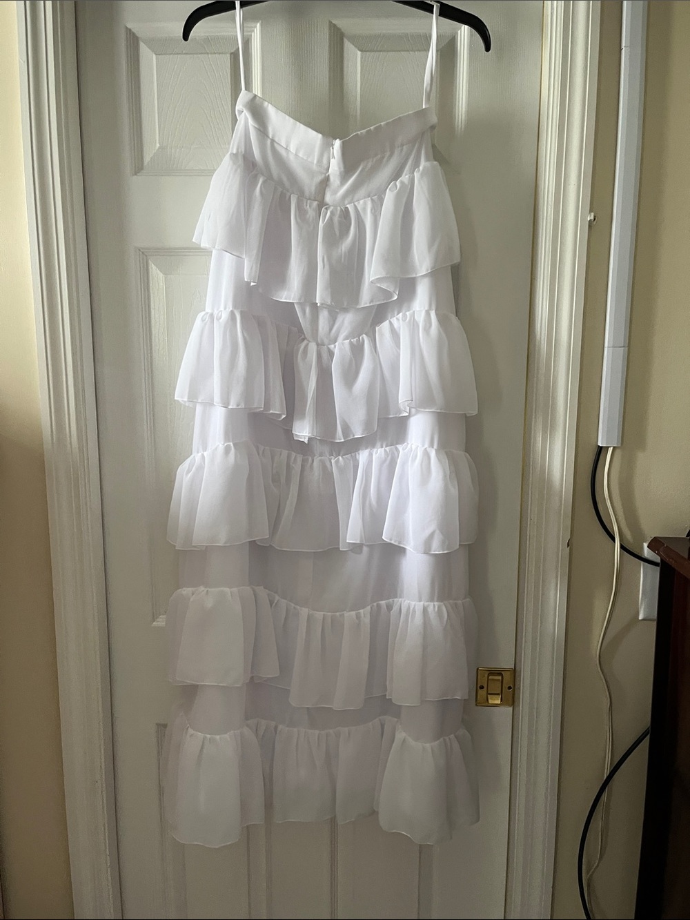 Boho White Tiered Ruffle Maxi Skirt with Side Slit - Picture 5 of 6